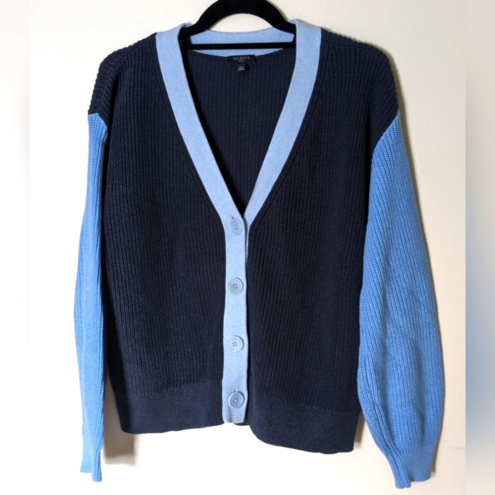 Talbots 100% Pima Cotton Ribbed Cardigan Sweater Women's Medium Petite